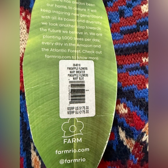 NWT Farm Rio Pineapple Flowers Jacquard Blouson Sleeve Sweater In Multi size S - Picture 9 of 10